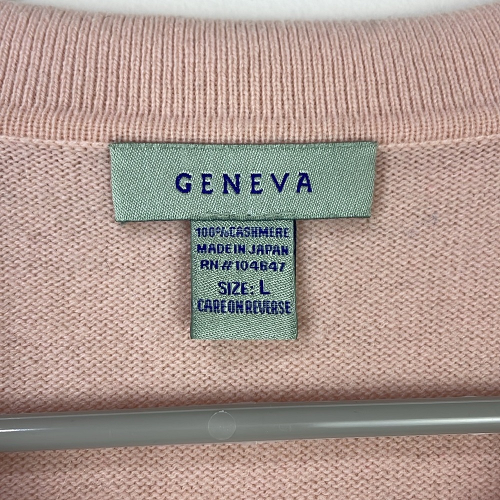 GENEVA 100% Cashmere Sweater Short Sleeve Polo Sz L Light Pink - Picture 4 of 5